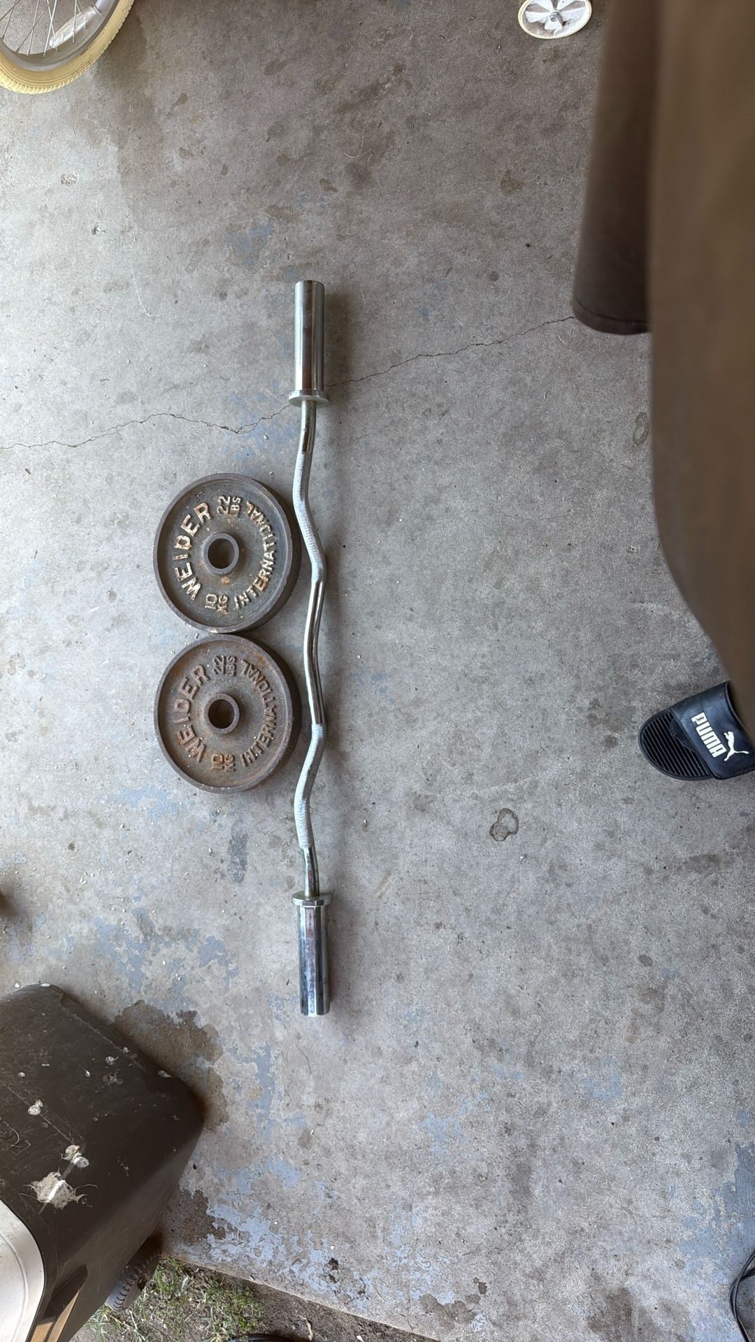 Olympic Curl Bar And A Pair Of 22lbs Olympic Discs