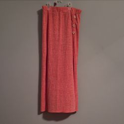 Red Ribbed Maxi Skirt with Button Detail