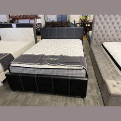 BLACK PU Platform Bed frame - QUEEN