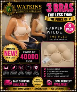 Harper Wilde “The Flex” Strapless Bra – 3-Pack – Brand New – Women’s Size 40DDD (Beige)