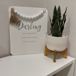 Nursery Decor Wooden Sign & Faux Plant In Pot 