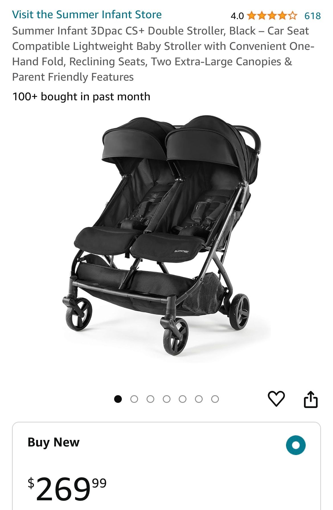 Summer Infant 3Dpac CS+ Double Stroller (no Car Seat) Black Car