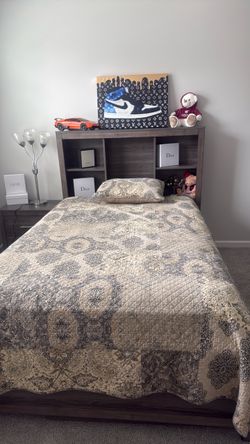 Full size bed with book case
