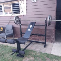 OLYMPIC BENCH /7FT BAR / CLIPS/WEIGHTS 