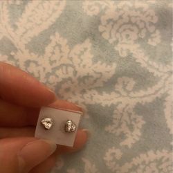 Real Silver Zircon Diamond Heart ❤️ Small Stud Earrings 