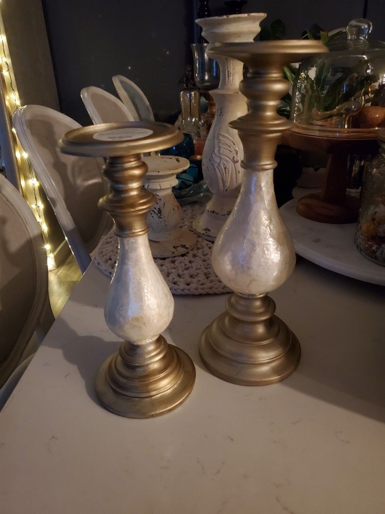 Pier One Imports French Style Pedestal Pillar Candle Holder. Set of two