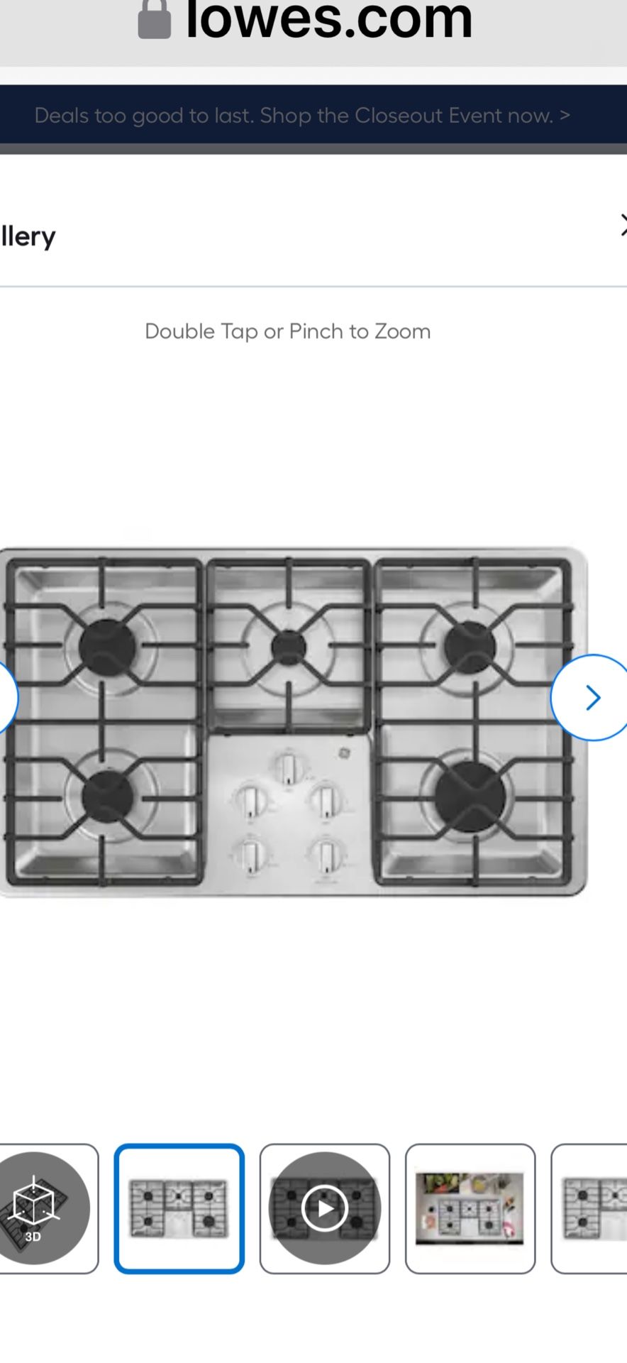 Box Cooktop Gas Range GE 36” 