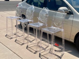 Super Cool Set of 4 New Counter Height Lucite Ghost Chair Barstools