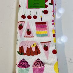 Kate Spade New York Pink Cake Kitchen Towels Set of 3 NEW
