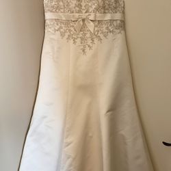 David's Bridal Dress Wedding Gown 12/14 Ivory Strapless
