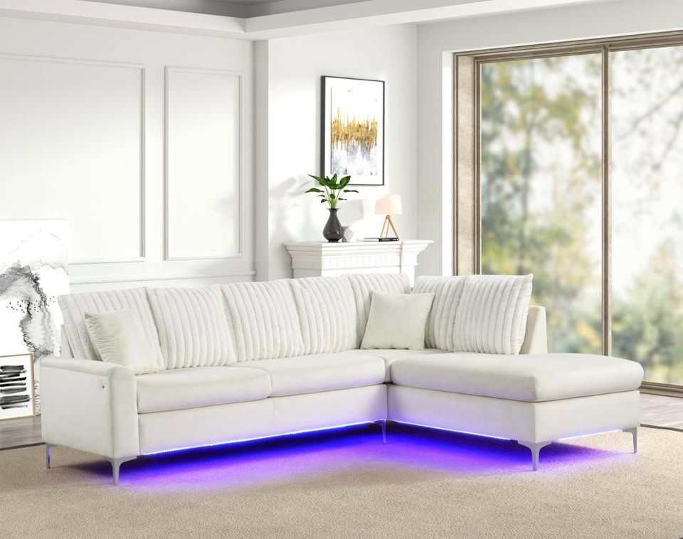 Brand New Contemporary Design Large Sectional w/LED Light & Chrome Legs