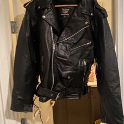  Police Style Black Leather Jacket 