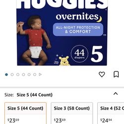 Overnight Diapers Size 5 (27+ lbs), 44 Ct, Huggies Overnites Nighttime Baby Diapers