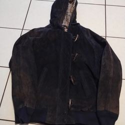 London Fog Y2K Leather Jacket With Hood 