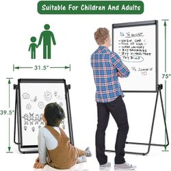 Stand White Board Magnetic 40 x 28 inches Dry Erase Board Double Sided Height Adjustable Flip Chart Easel Portable Whiteboard with Flipchart Hooks for