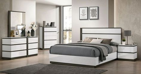 Brand New White & Grey 4pc Queen Bedroom Set (Available in California & Eastern King)