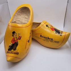 Vintage Heineken Wooden Shoes Imported Holland Beer Made in Holland Yellow Clogs