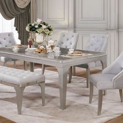 Brand New Silver & Grey 6pc Formal Dining Table Set 