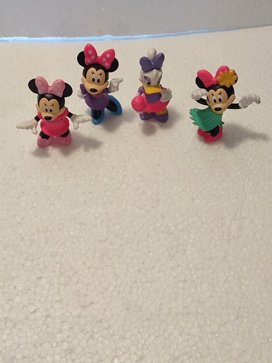 4 Disney 21/4" Minatures Minnie Mouse Daisy Duck 
