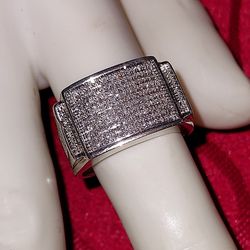 Men's 925 Sterling Pave Diamond Cluster Ring 9.8G Size 10.75