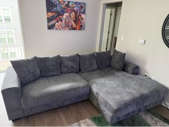 Gray Corduroy Modular Sectional w/ Chaise – Oversized Cloud Couch Style