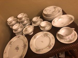 Photo Vintage Haviland Apple Blossom China includes platter sugar creamer 8 cups and saucers vegetable bowl gravy boat eight dinner plates