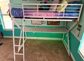 White Metal Loft Bed with Desk