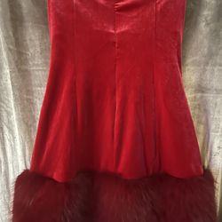 Dress, Red Velour w/ White Fur, Size 11, New! 