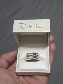 14K Solid White Gold Diamond Mens Ring