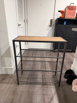 3-Tier Metal Shoe Rack with Wood Top