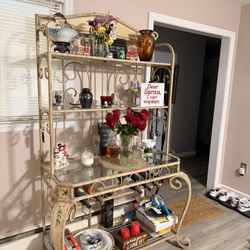 Iron bakers rack W/ Wine Rack & Glass Shelves