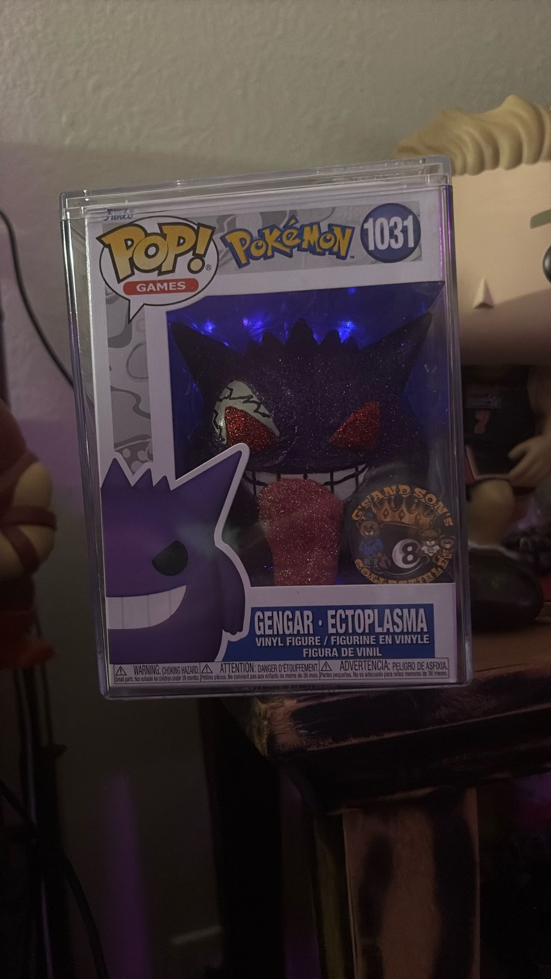 Blinged Out Pokemon Gengar Funko With Blue Light Up Background