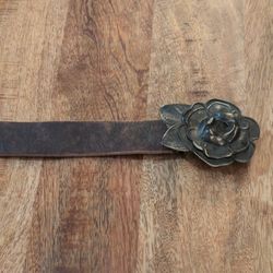 Vtg Y2K Abercrombie & Fitch Brown Leather Belt Women M Italy Rose Flower Buckle