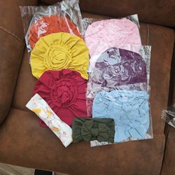 6pc Head Caps With Two Headbands For Toddler Girls