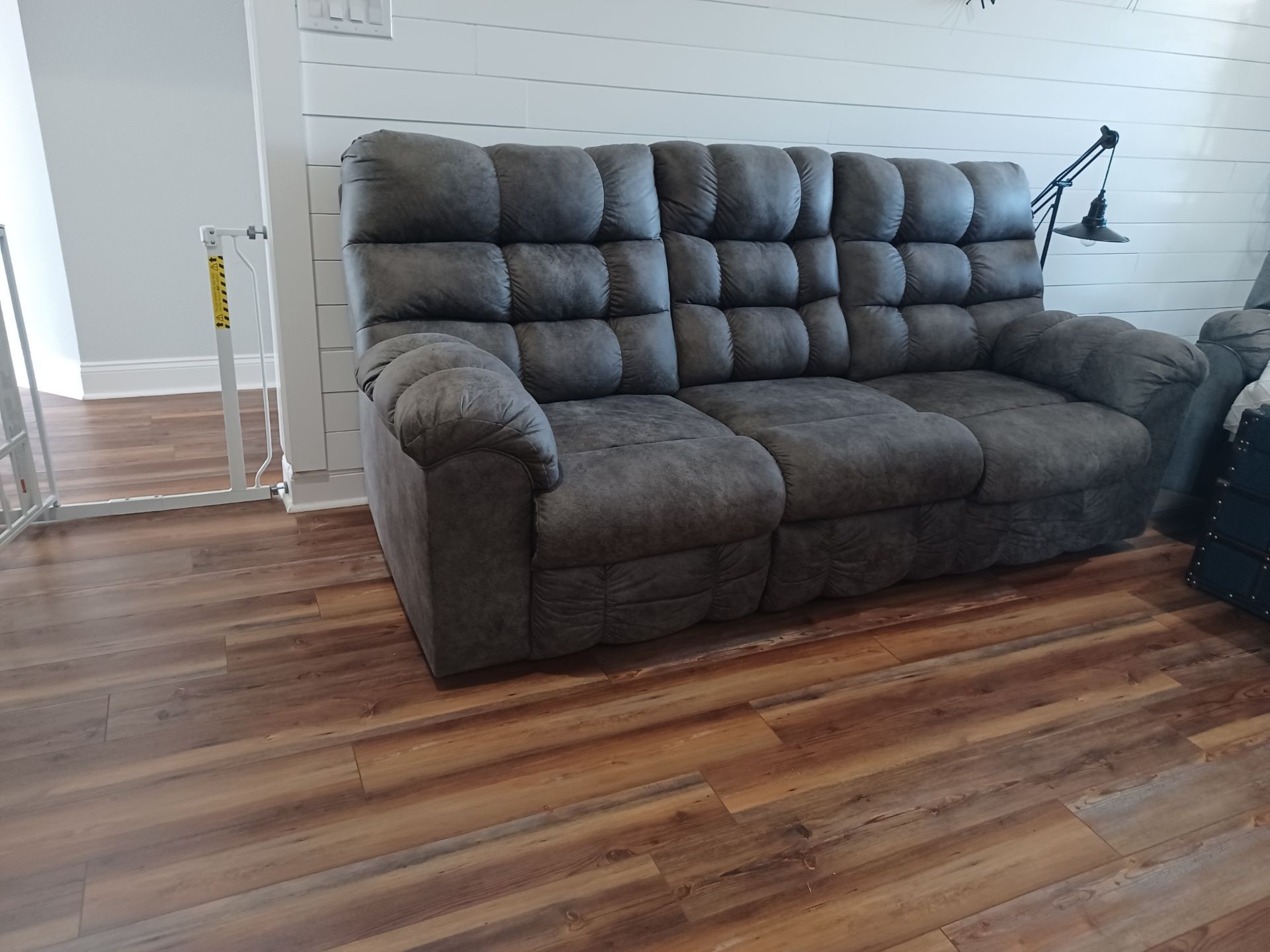 Grey faux leather couch