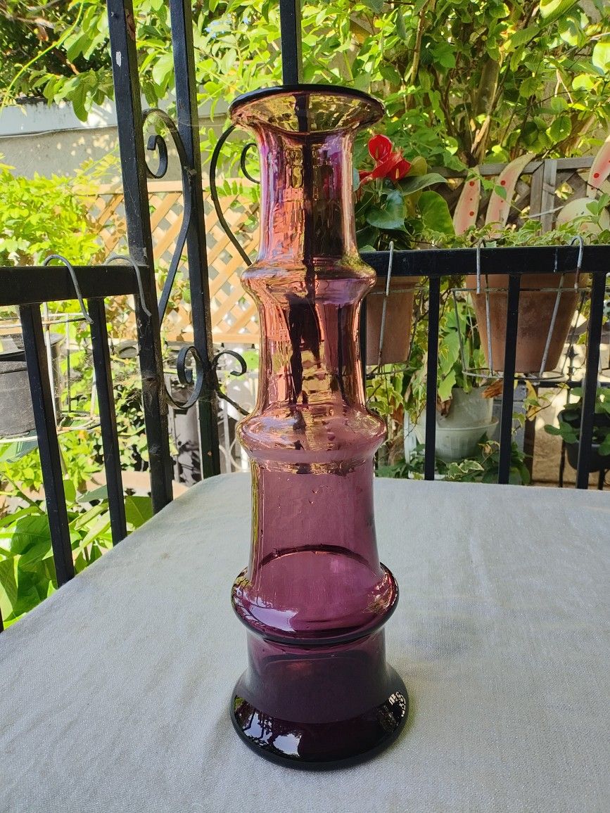 Blenko Glass Bamboo Vase 5716 Amethyst Purple Wayne Husted Mid Century 18"