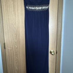 Navy Blue Strapless Formal Dress 