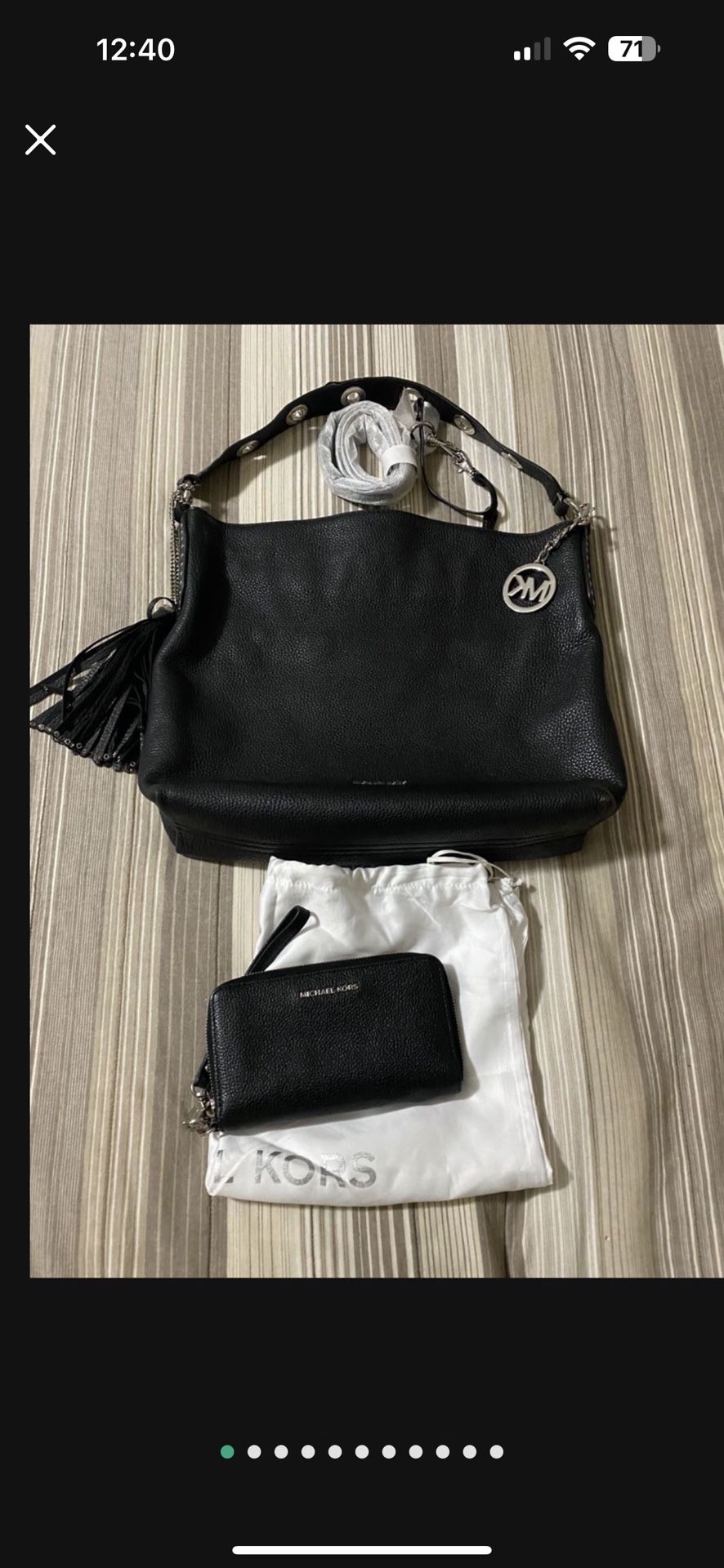 MICHAEL KORS Brooklyn Large Leather Shoulder Bag With Large Strap & Matching Zip Around Wallet