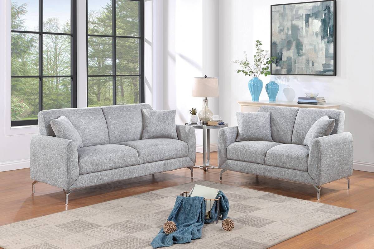 New! Light Gray Fabric Sofa and Loveseat