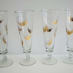 Vintage Fort Crystal Beer Pilsner Gold Golf Ball Glasses
