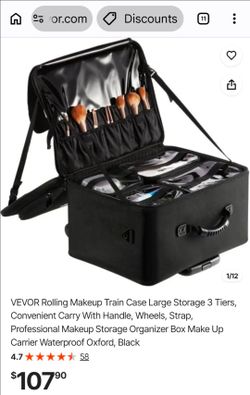 VEVOR Rolling Makeup Train Case 3-Tier Black