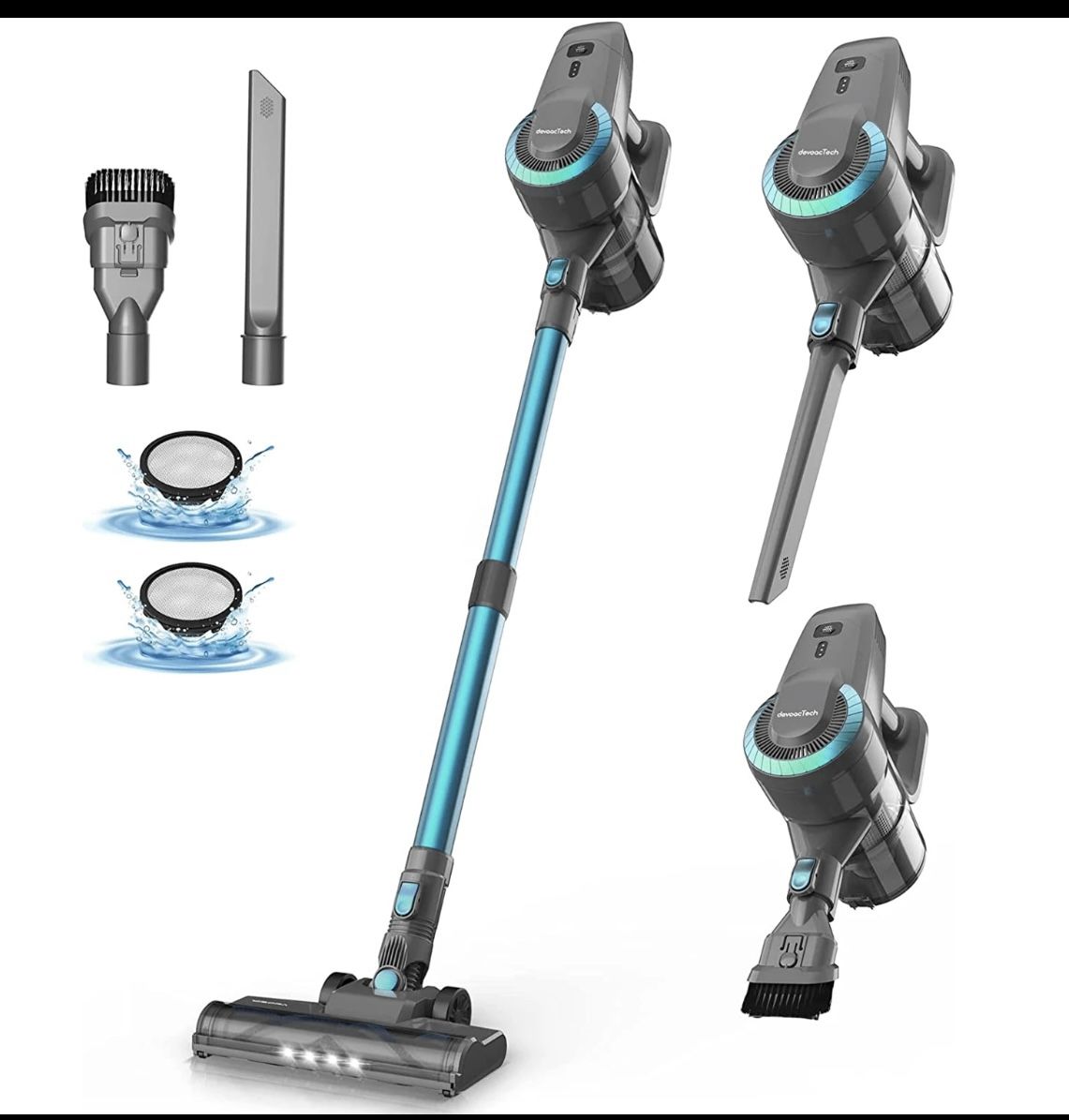 DevoacTech N300 Cordless Vacuum Cleaner, 6 in 1 Ultra-Lightweight Stick Vacuum, 2200mAh Battery Up to 40mins Runtime, Powerful Handheld Vacuum for Har
