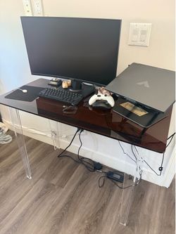 Acrylic Desk with Brown Top