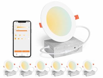 Smart Recessed Lighting 4 Inch Canless LED Recessed Ceiling Light with Junction Box work with Alexa, 2700K~6000K 5CCT Selectable 6PK