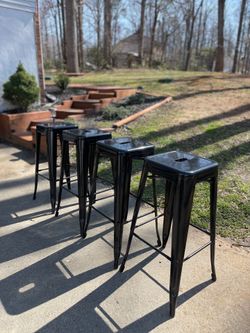 Set of Matching Black Metal Bar Stools