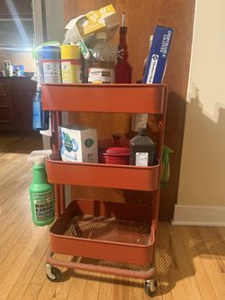100lbs Load Capacity CAST IRON Red Kitchen / Storage Cart