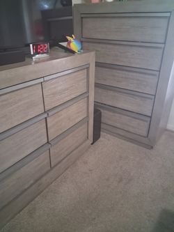 Gray Wood Dresser and Chest of Drawers Set