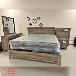 5 Pieces  wood finish King & Queen Bed Set