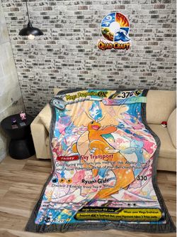 Mega Dragonite ex Pokemon Card Throw Blanket! 80” x 60” Double Sided