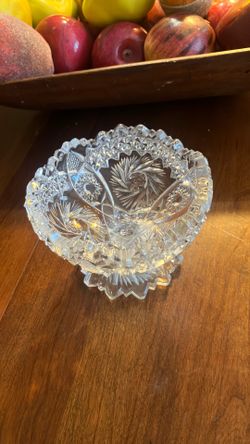 American Period Brilliant Cut Glass Candy Bowl Leaded Crystal 